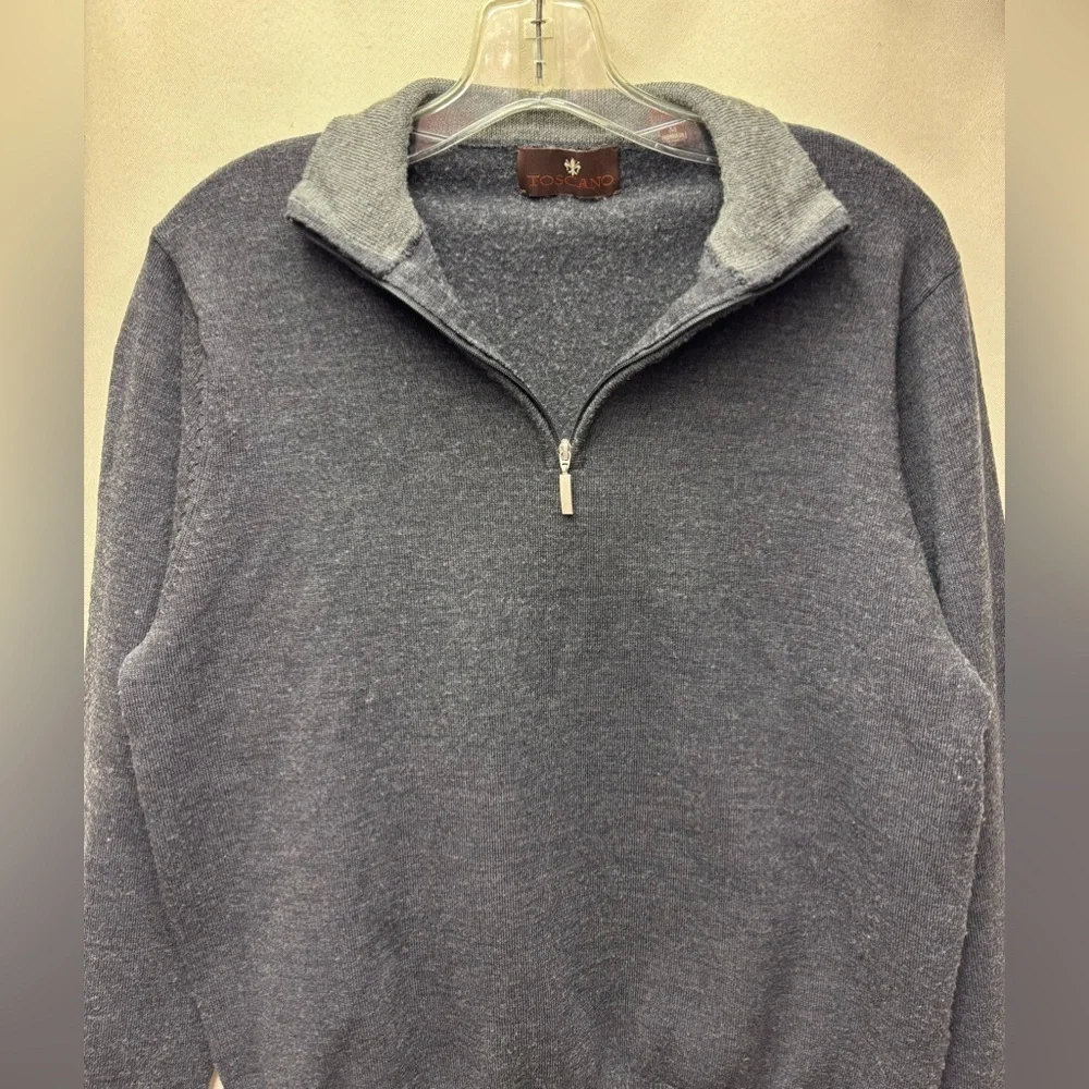 Toscano Gray Marino 100 % Merino Wool Quarter Zip Sweater Size Medium